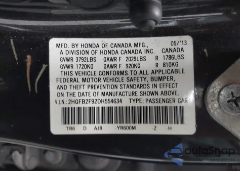 2013 Honda Civic Ex-L from USA, damaged, VIN 2HGFB2F92DH554634